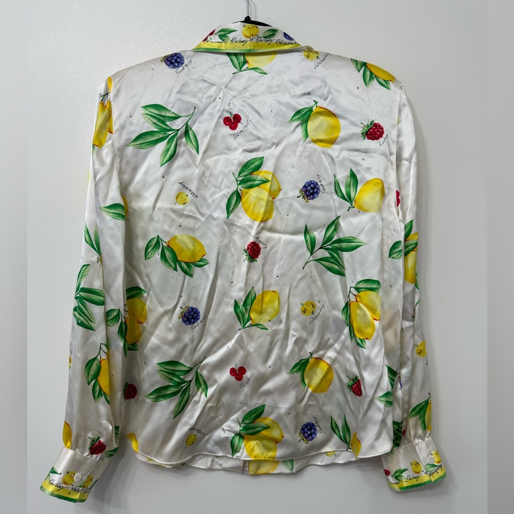 Starington Vintage Fruit Print Silk Button Up Blouse - Picture 2 of 7